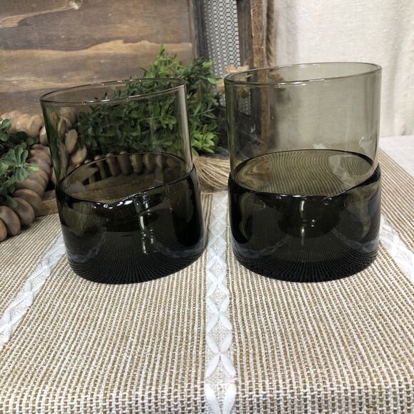 Pier 1 Smoked Glass Hand Blown Double Dipped 4” Tumbler/rocks Set of 2 EUC - Picture 10 of 11